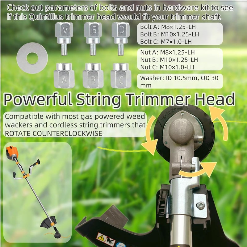 Quintillus H02 Weed Eater Head Universal Trimmer Head String Trimmer Head Bump Feed Weed Wacker Head Grass Trimmer Head Replacement for Weed Warrior, Echo, Husqvarna, Comes with .095 Trimmer Line - Image 2